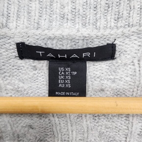 Tahari Womens XS Cable Knit Cardigan Sweater Made In Italy Acrylic Wool Gray - Picture 4 of 6